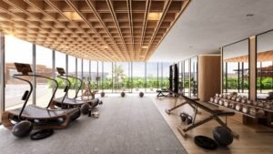 Gimnasio con celosía y grandes vistas