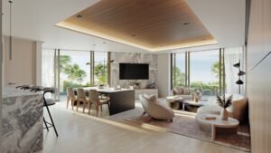 Comedor cocina con isla y vistas