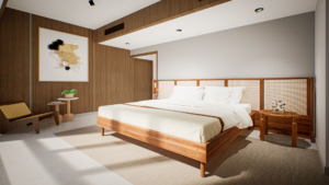 Dormitorio de diseño con cama doble