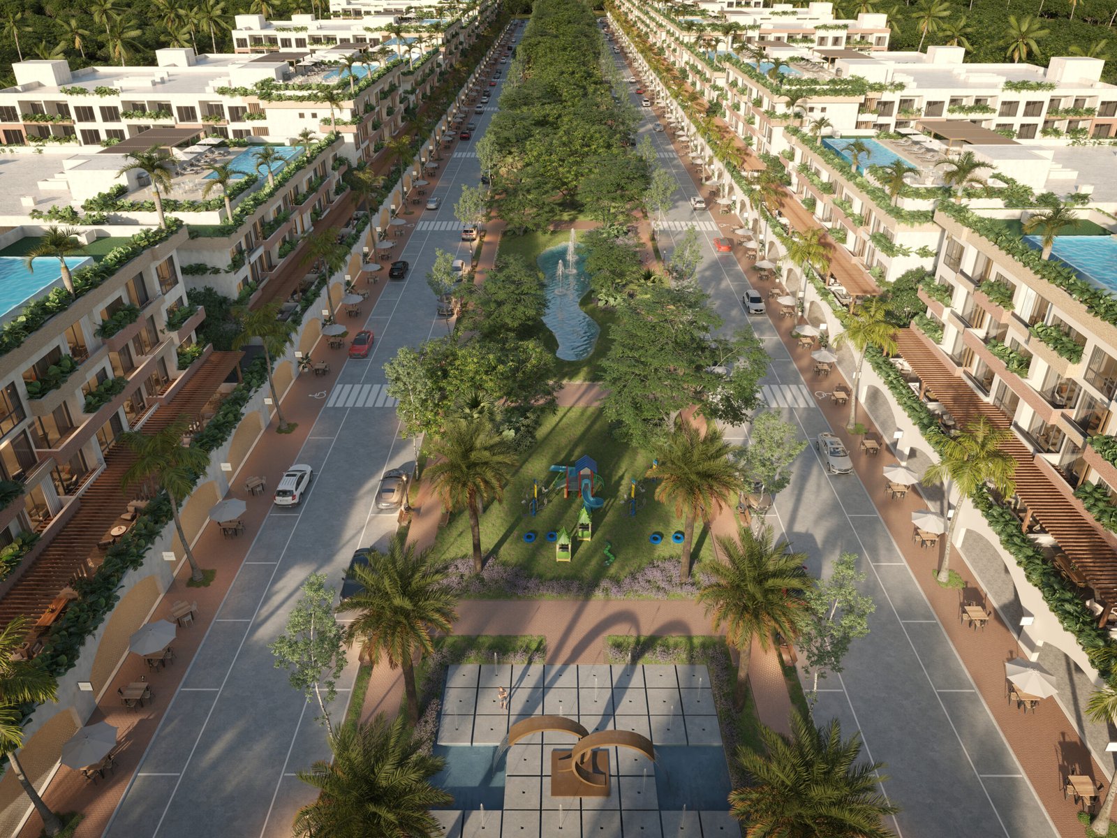Avenida principal del complejo residencial