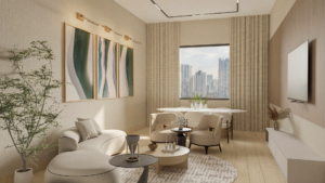 Salón elegante con vistas al exterior