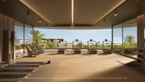 Terraza exterior con zona de entrenamiento