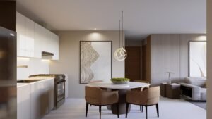 Comedor moderno integrado con la cocina