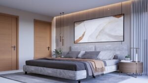 Dormitorio principal con cabecero de diseño