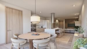 Cocina abierta integrada con comedor