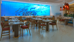 Comedor con peces en la pared