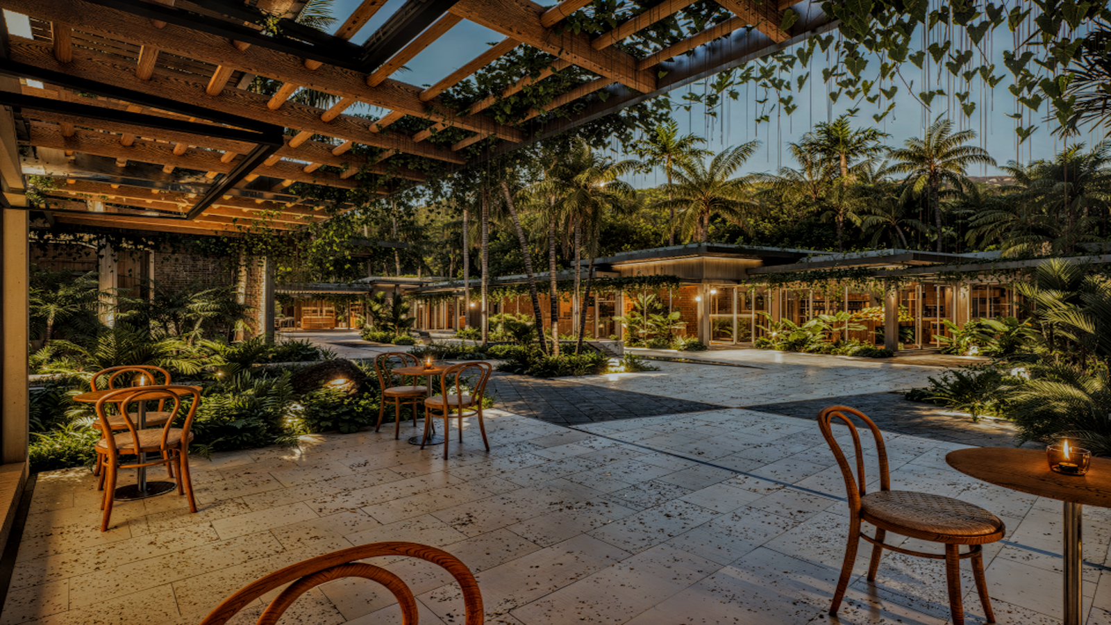 Sierra de Samaná, Las Terrenas: terraza bar con jardín y palmeras