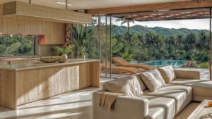 Salón con sofá y vistas al paraíso