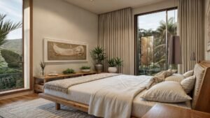 Habitación con ventanales y vistas a la terraza