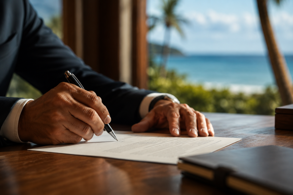 Firma de documentos legales para acogerse a la Ley Confotur República Dominicana
